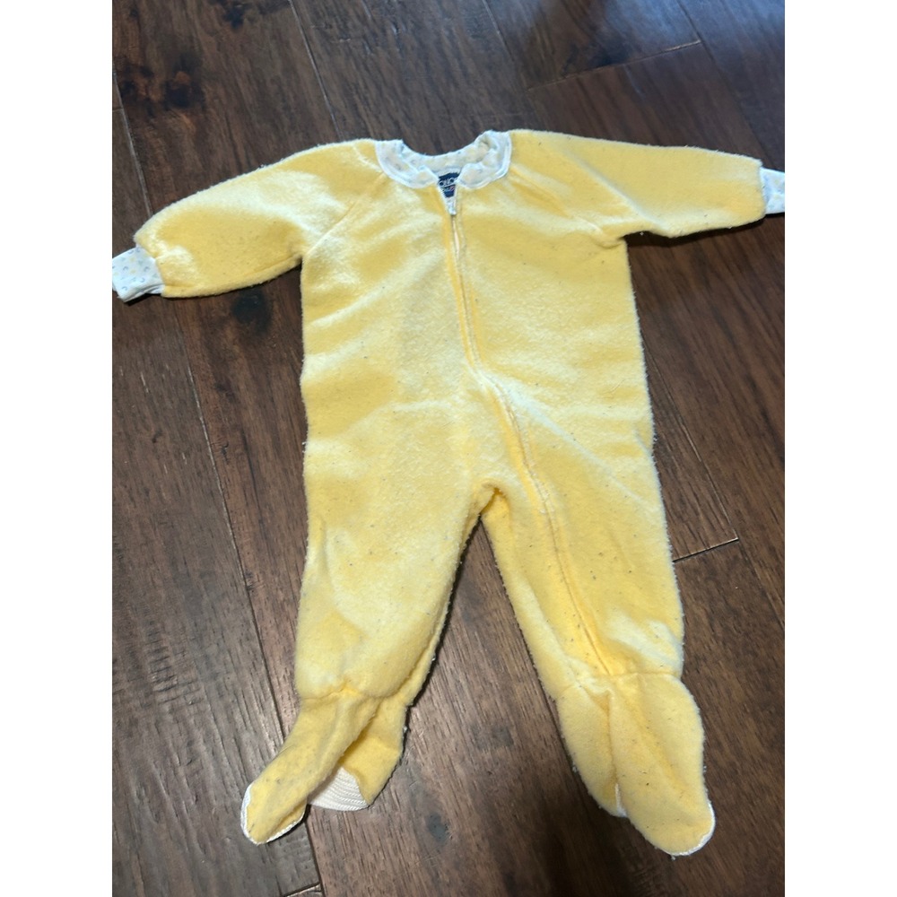 Vintage Honors Baby Yellow Fleece Footed Sleeper Alphabet Trim Pajamas 0-6M